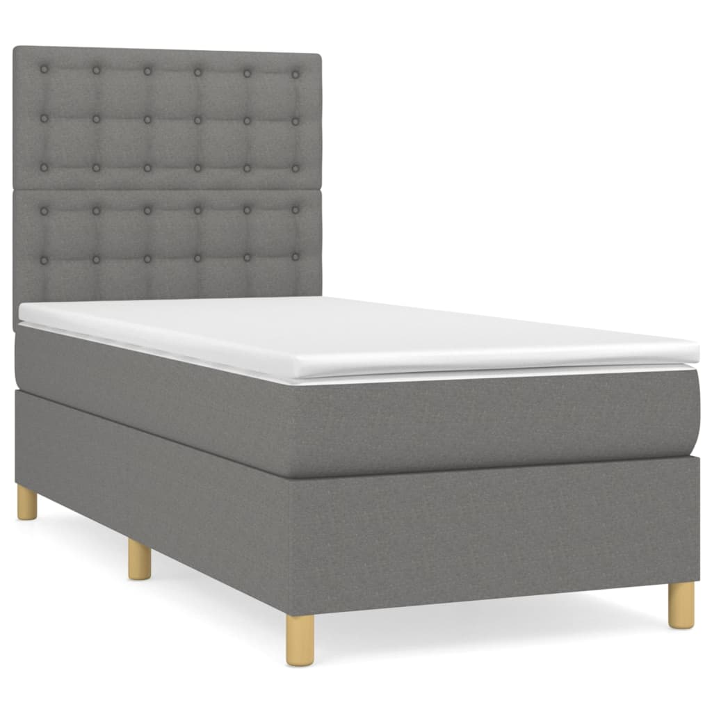 Krevet s oprugama i madracem tamnosivi 100 x 200 cm od tkanine