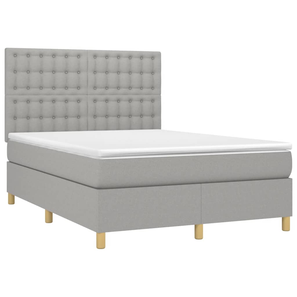 Krevet s oprugama i madracem svjetlosivi 140x190 cm od tkanine