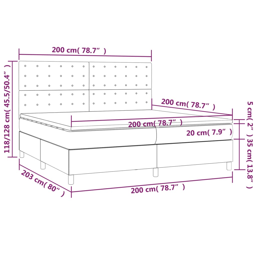 Krevet s oprugama i madracem crni 200x200 cm od tkanine