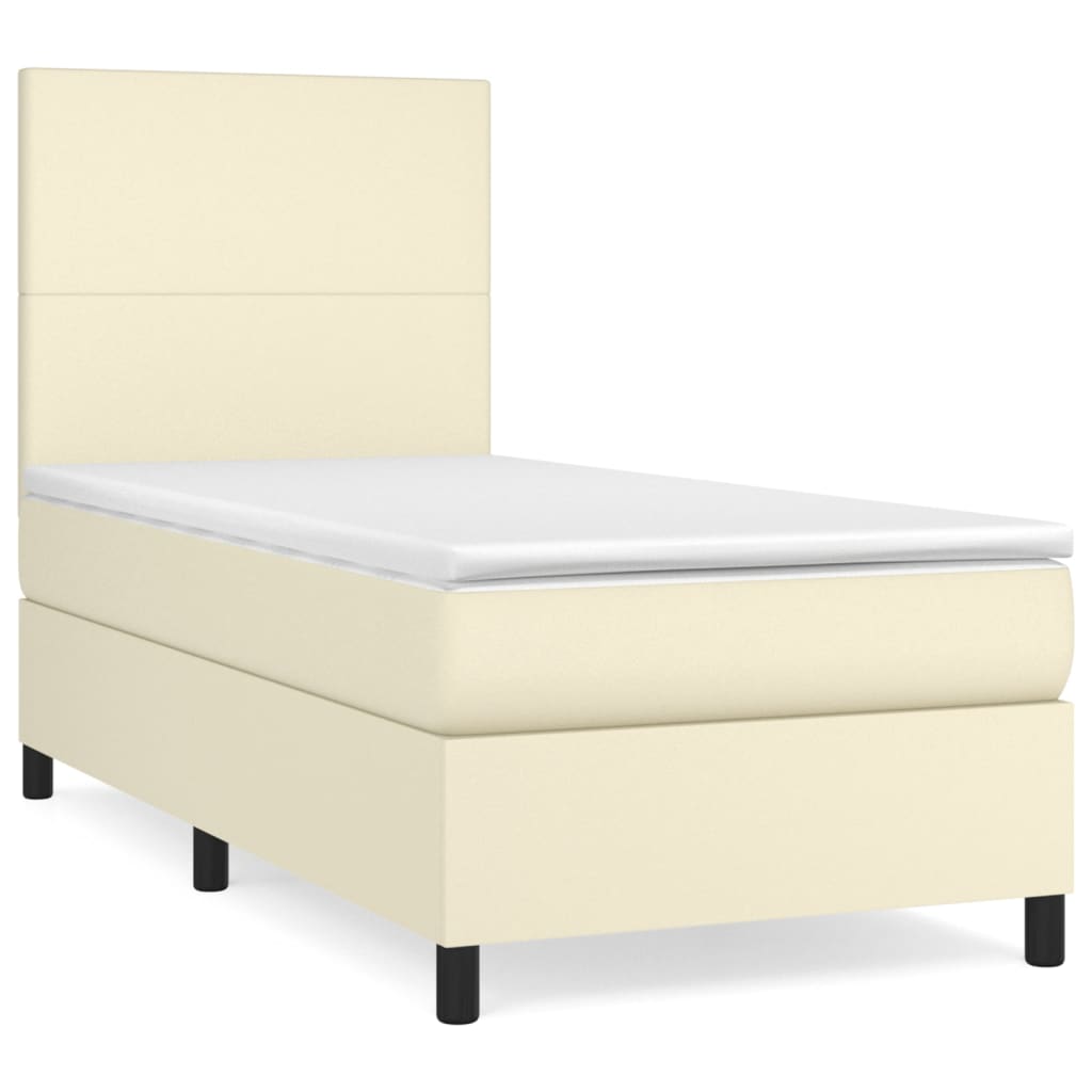 Krevet s oprugama i madracem krem 100x200 cm od umjetne kože
