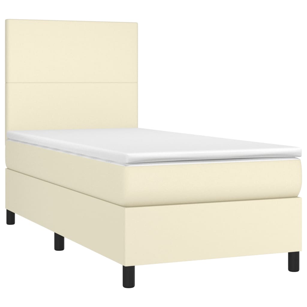 Krevet s oprugama i madracem krem 100x200 cm od umjetne kože