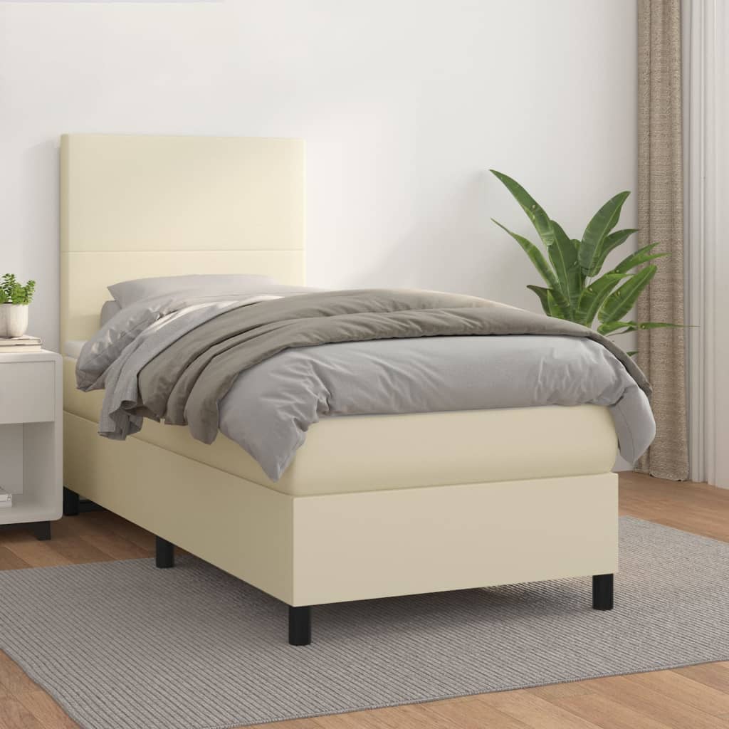 Krevet s oprugama i madracem krem 100x200 cm od umjetne kože