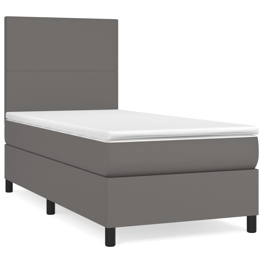 Krevet s oprugama i madracem sivi 100x200 cm od umjetne kože
