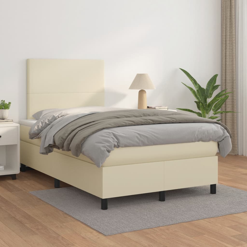 Krevet s oprugama i madracem krem 120x200 cm od umjetne kože