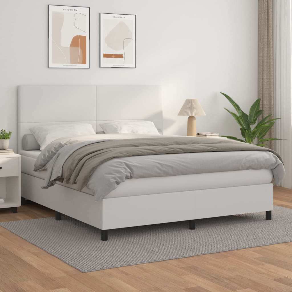 Krevet s oprugama i madracem bijeli 160x200 cm od umjetne kože