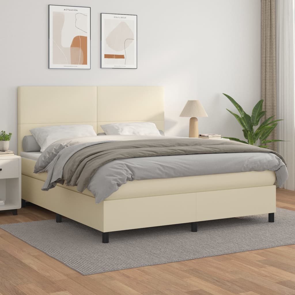 Krevet s oprugama i madracem krem 180x200 cm od umjetne kože
