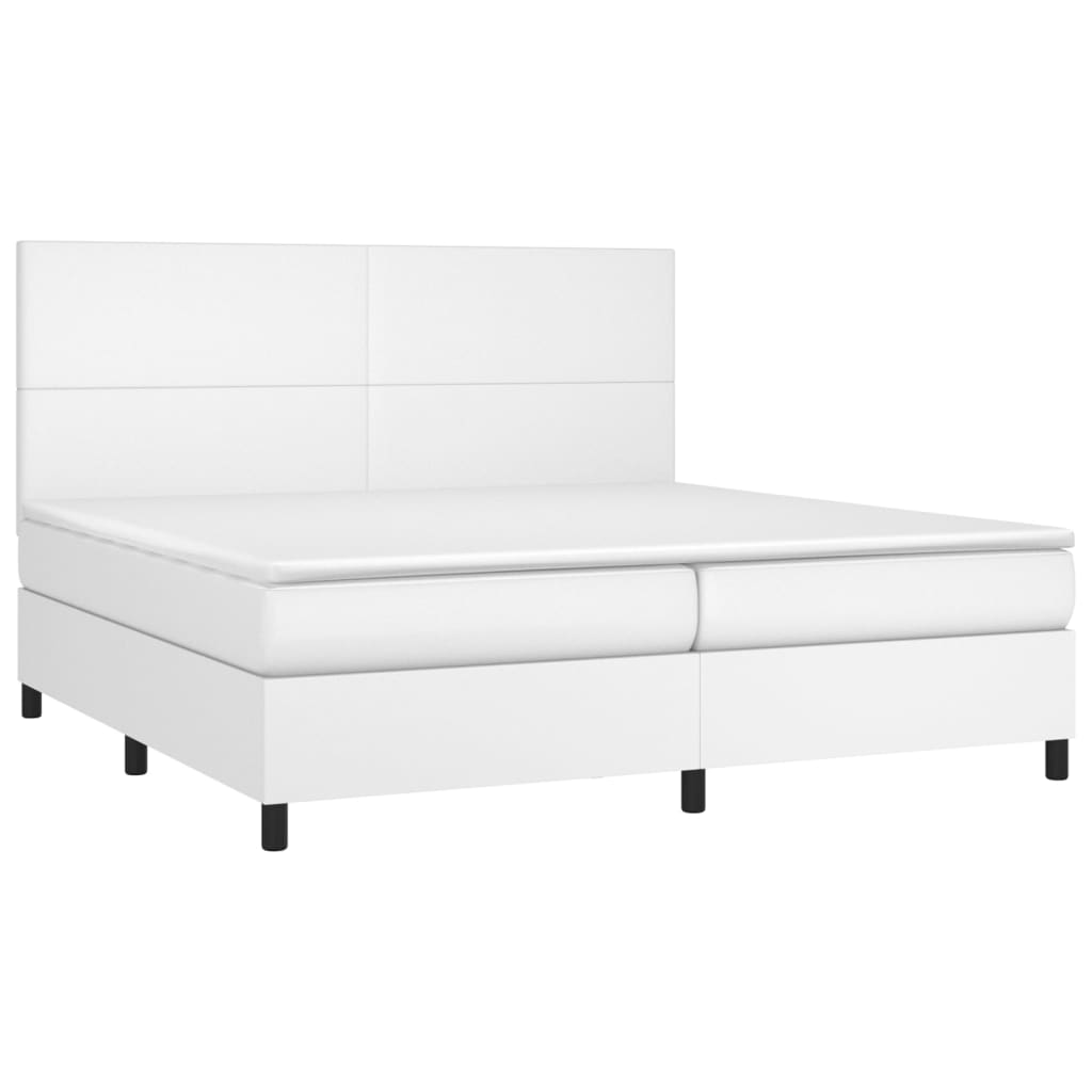 Krevet s oprugama i madracem bijeli 200x200 cm umjetna koža