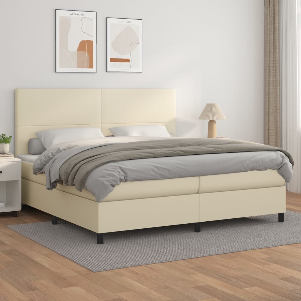 Krevet s oprugama i madracem krem 200x200 cm od umjetne kože