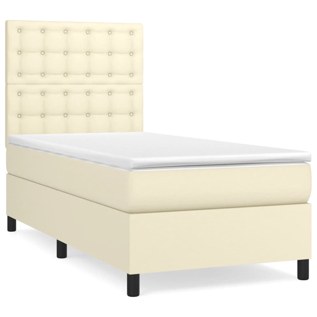 Krevet s oprugama i madracem krem 90 x 200 cm od umjetne kože