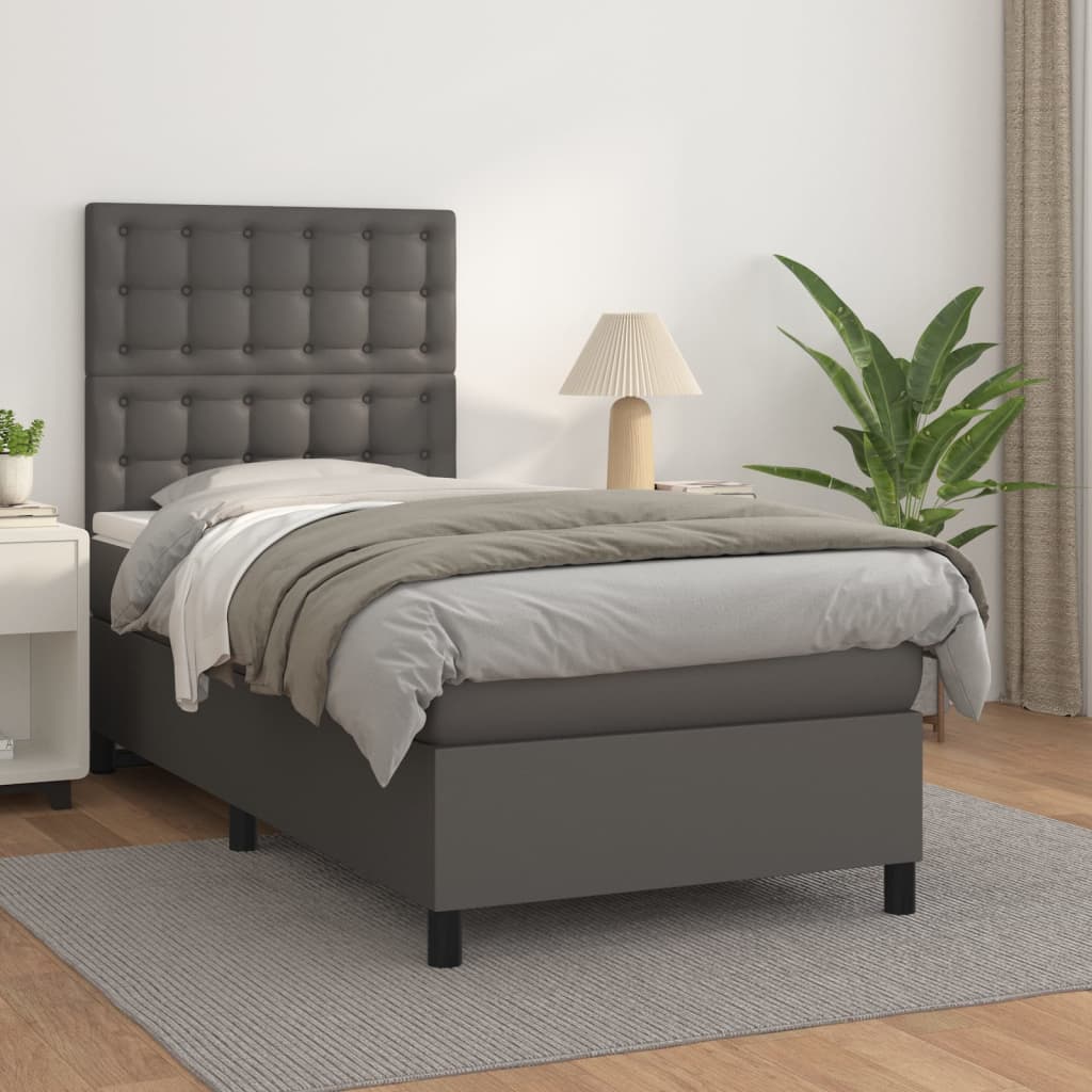 Krevet s oprugama i madracem sivi 90 x 200 cm od umjetne kože