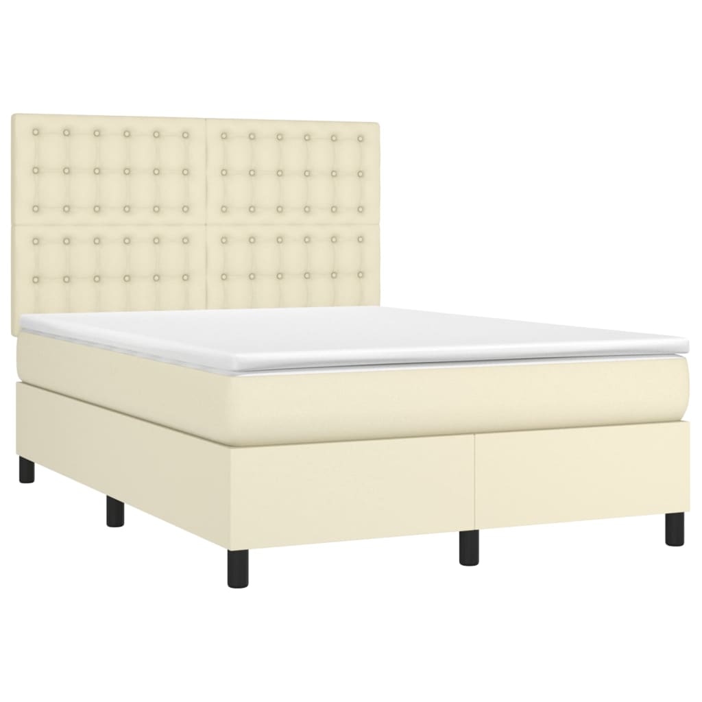 Krevet s oprugama i madracem krem 140 x 190 cm od umjetne kože