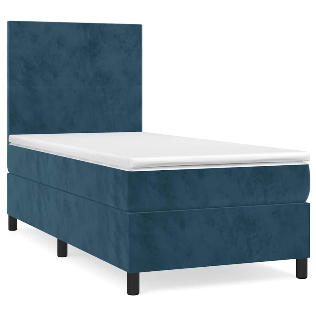 Box spring krevet s madracem tamnoplavi 90x190 cm baršunasti