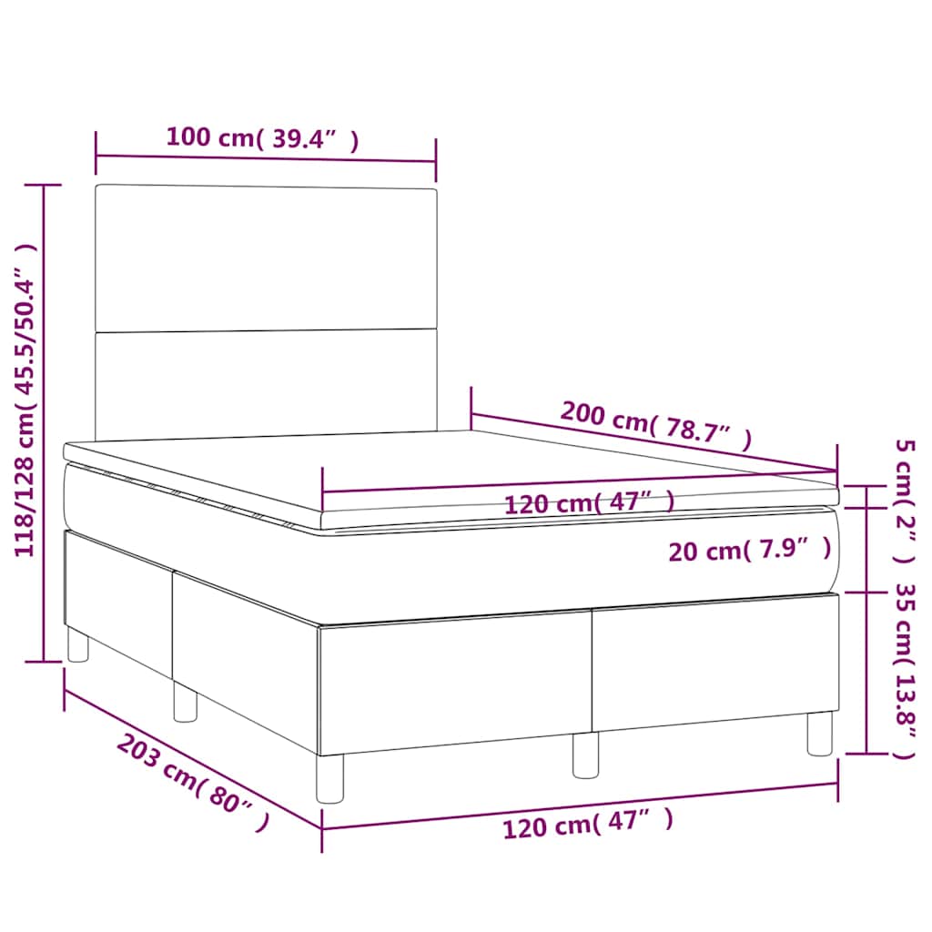 Box spring krevet s madracem tamnoplavi 120 x 200 cm baršunasti