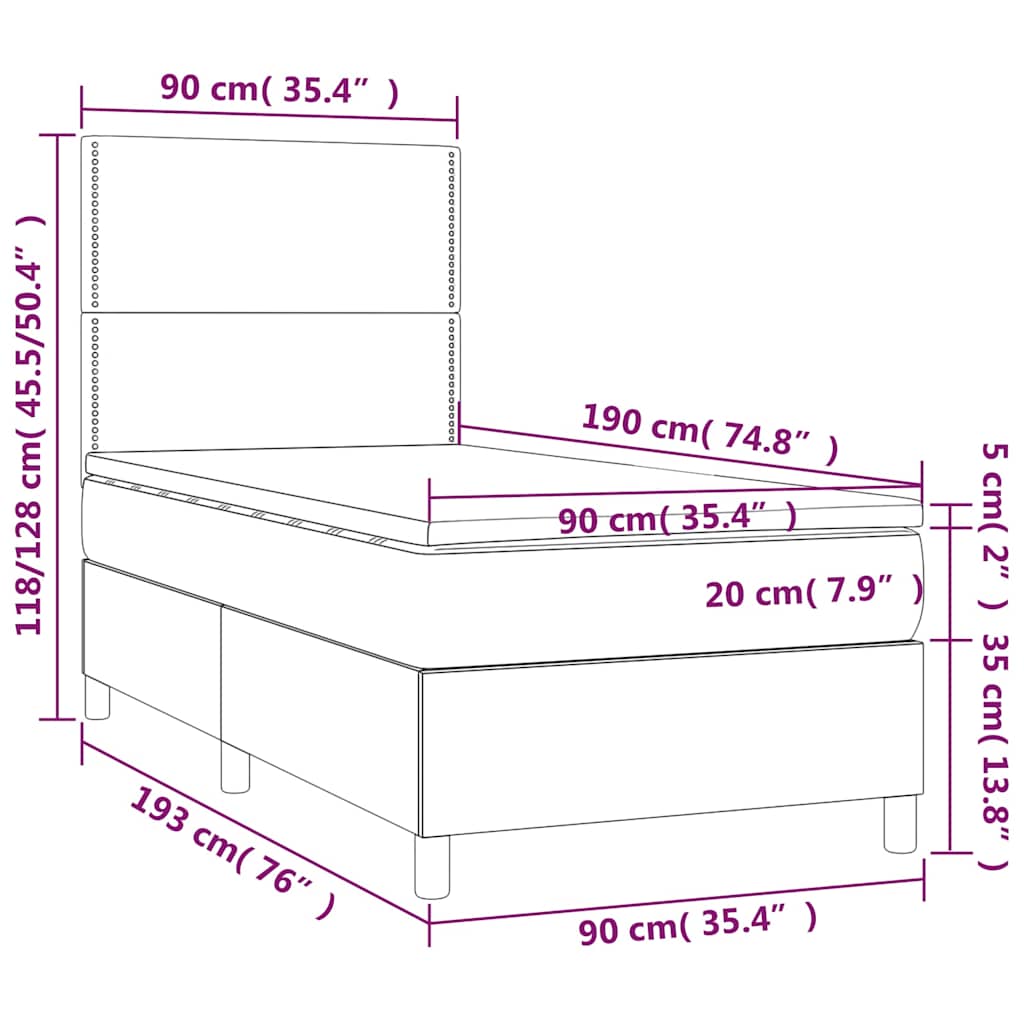 Box spring krevet s madracem tamnozeleni 90x190 cm baršunasti