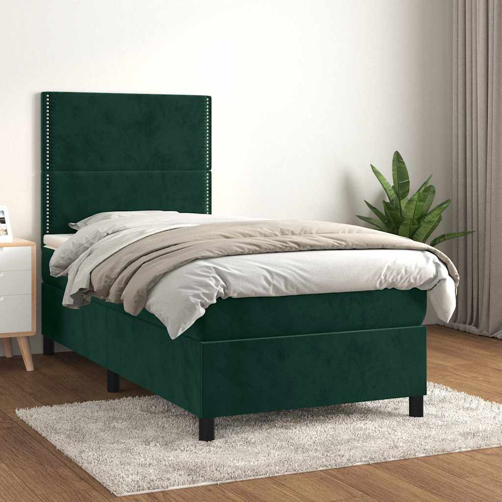 Box spring krevet s madracem tamnozeleni 90x190 cm baršunasti