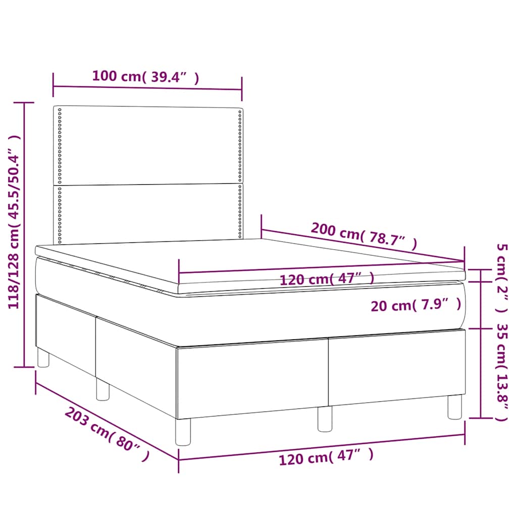 Box spring krevet s madracem tamnoplavi 120 x 200 cm baršunasti