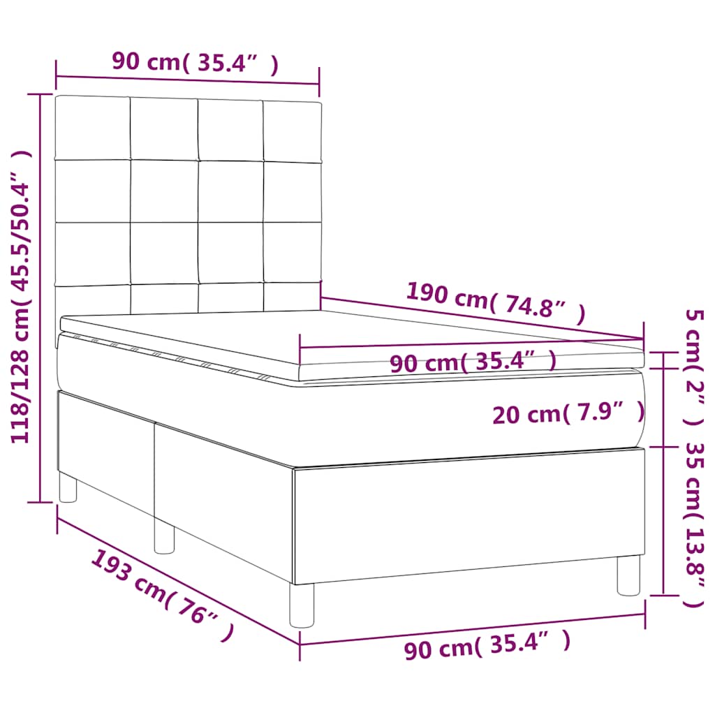 Box spring krevet s madracem tamnozeleni 90x190 cm baršunasti