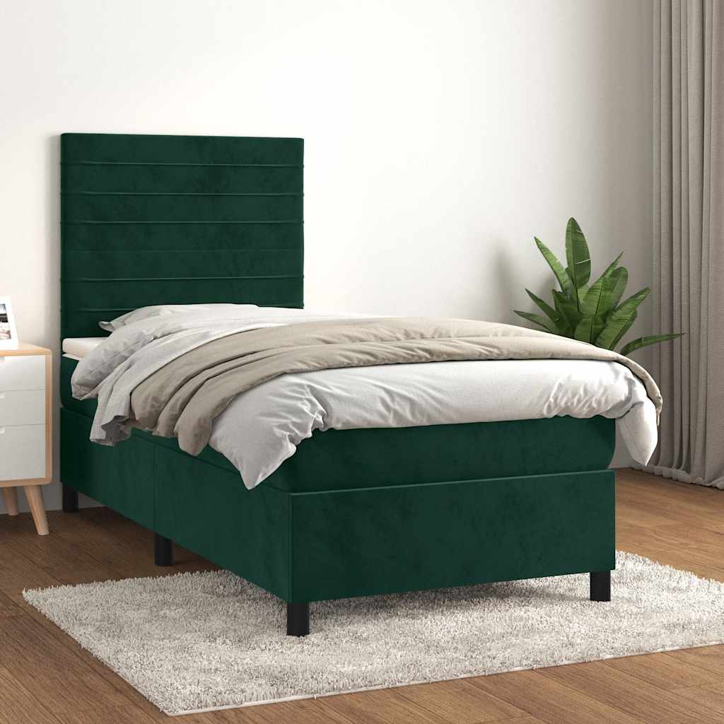 Box spring krevet s madracem tamnozeleni 90x190 cm baršunasti