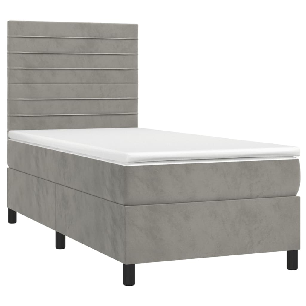 Box spring krevet s madracem svjetlosivi 90x190 cm baršunasti