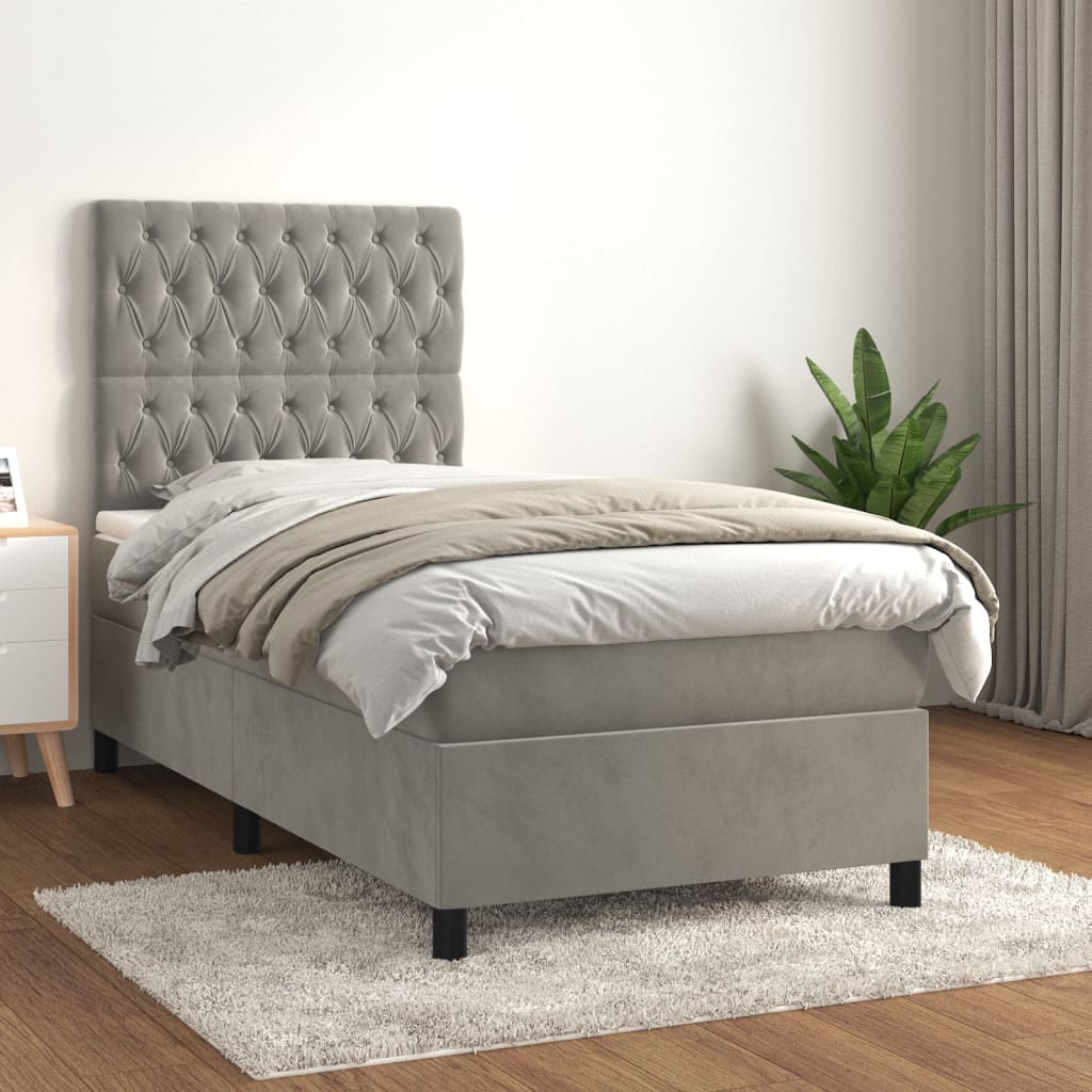 Box spring krevet s madracem svjetlosivi 90x190 cm baršunasti