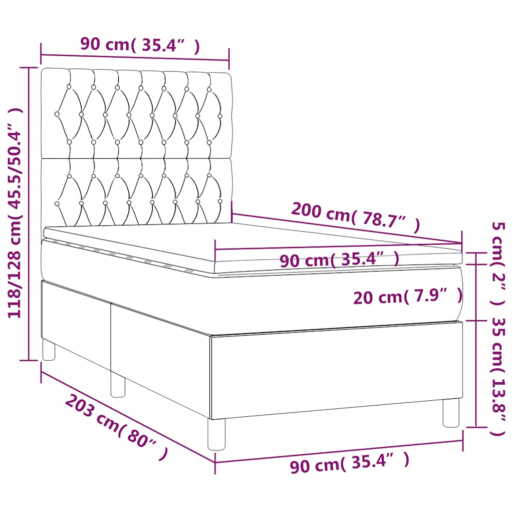 Box spring krevet s madracem tamnoplavi 90x200 cm baršunasti