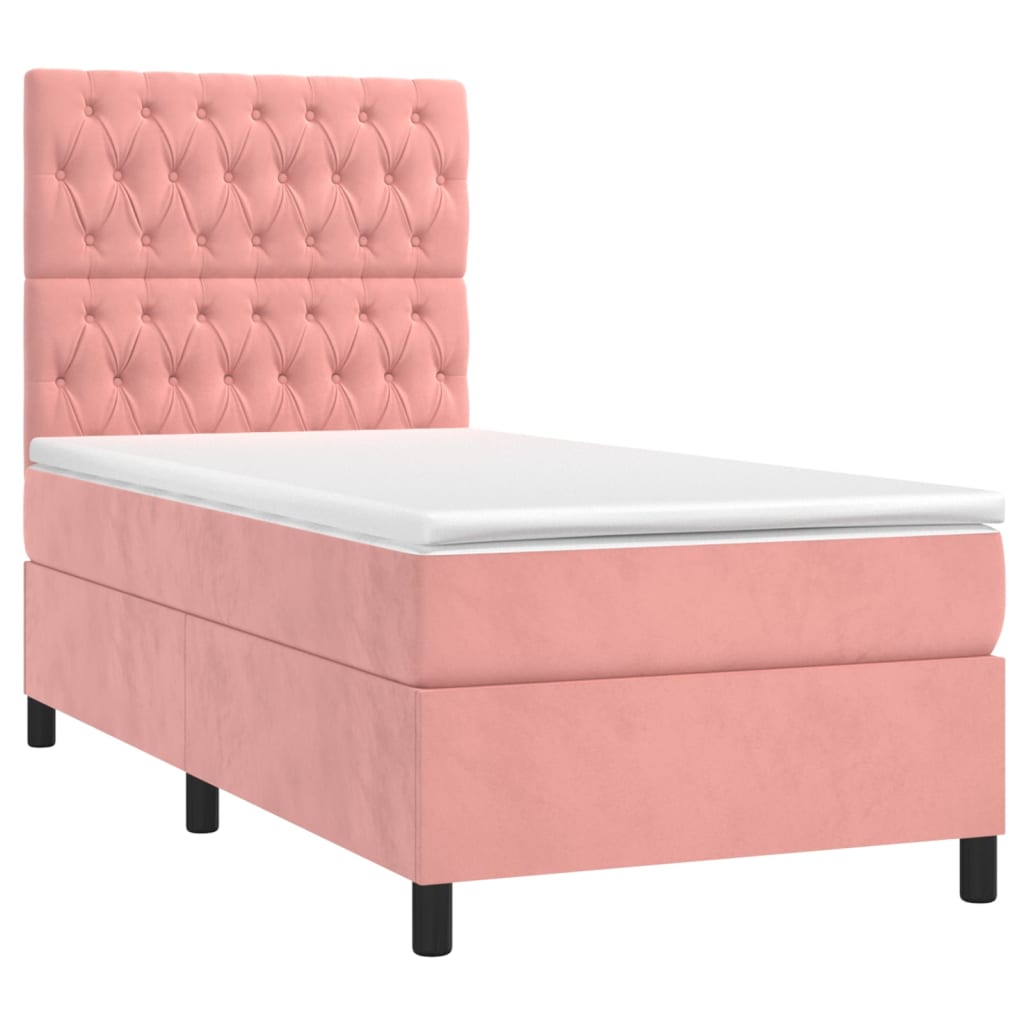 Box spring krevet s madracem ružičasti 90x200 cm baršunasti