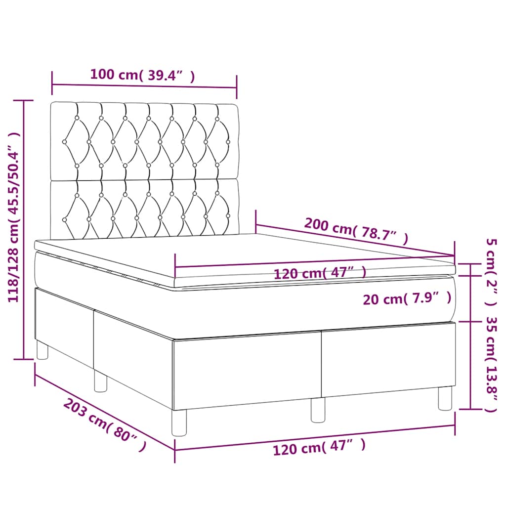 Box spring krevet s madracem tamnozeleni 120x200 cm baršunasti