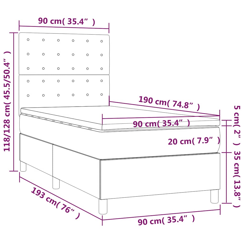Box spring krevet s madracem tamnoplavi 90x190 cm baršunasti