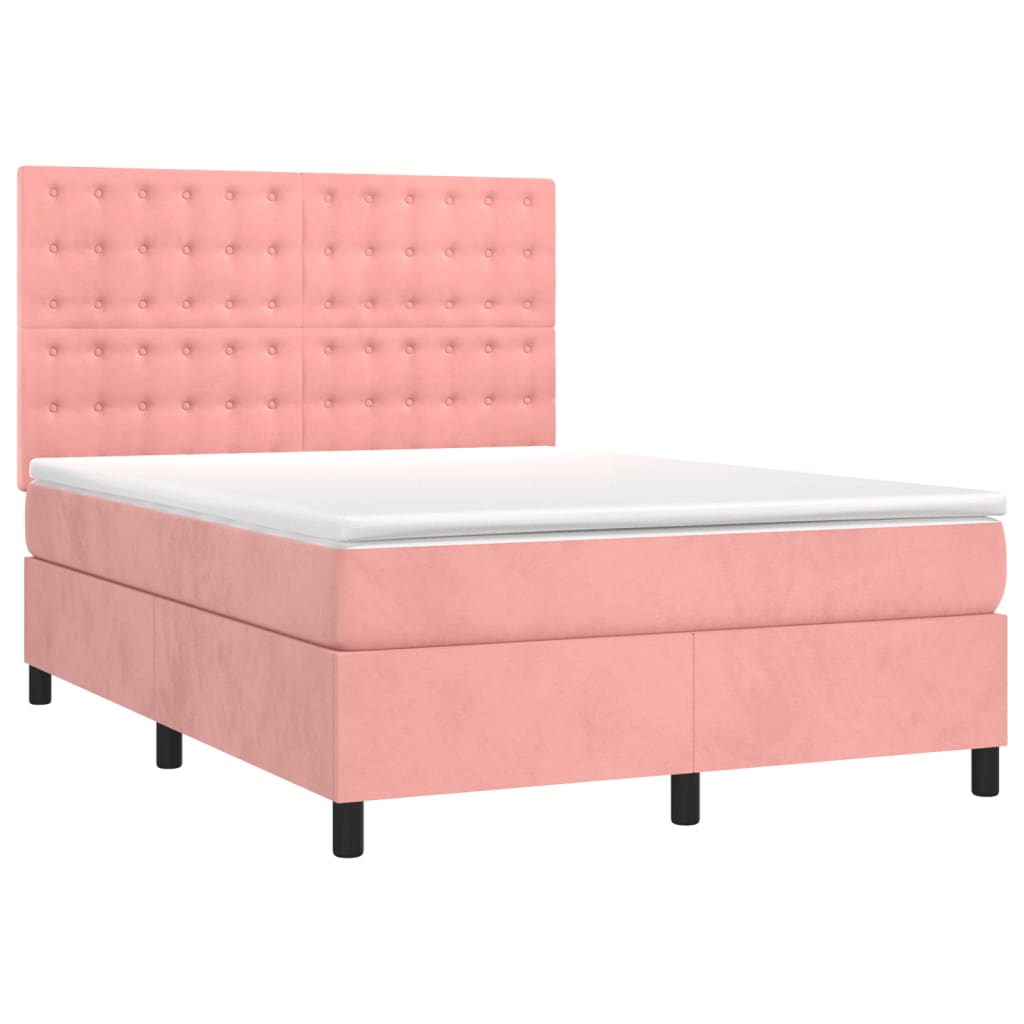 Krevet s oprugama i madracem ružičasti 140x200 cm baršunasti