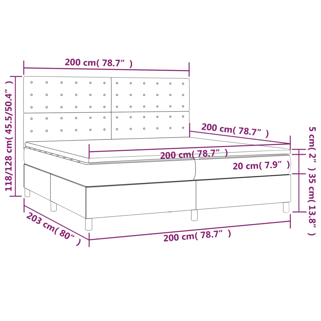 Krevet s oprugama i madracem tamnosivi 200x200 cm baršunasti