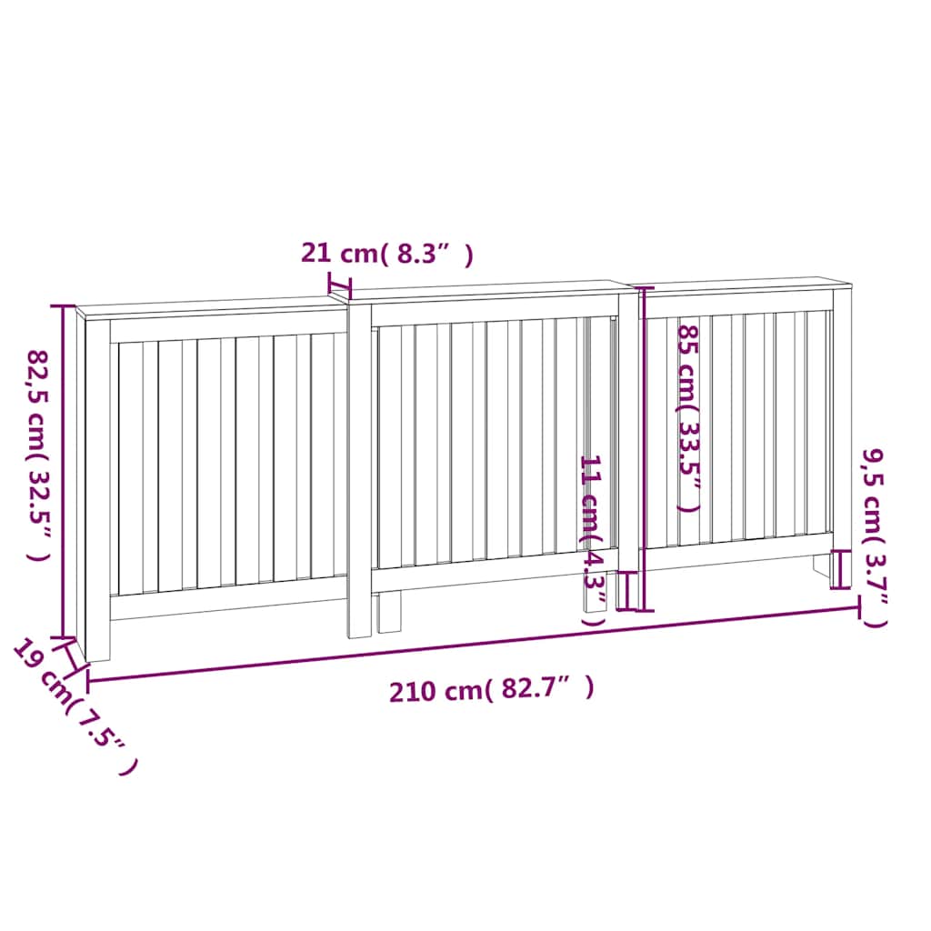 Pokrov za radijator bijeli 210x21x85 cm masivna borovina