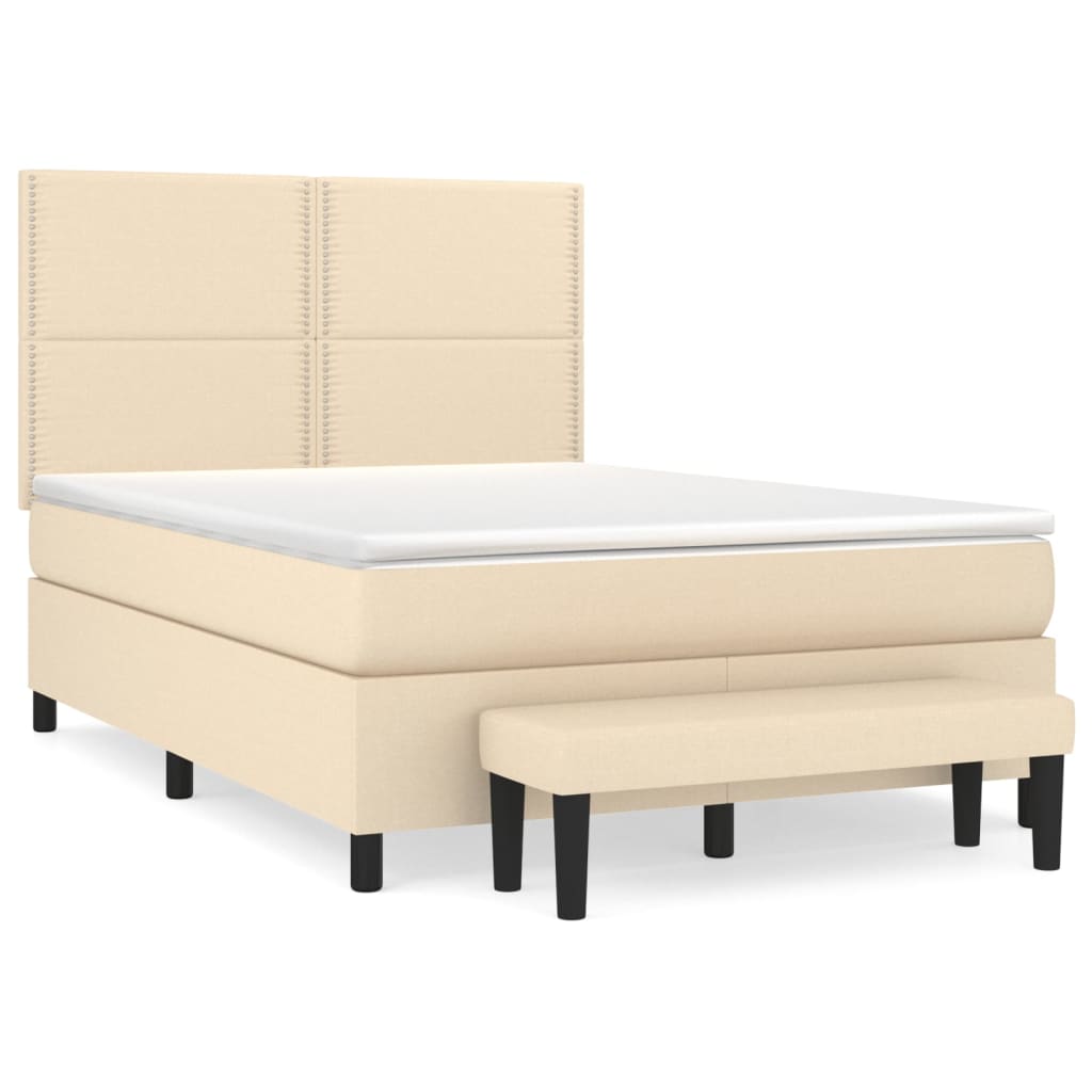 Krevet s oprugama i madracem krem 140 x 190 cm od tkanine