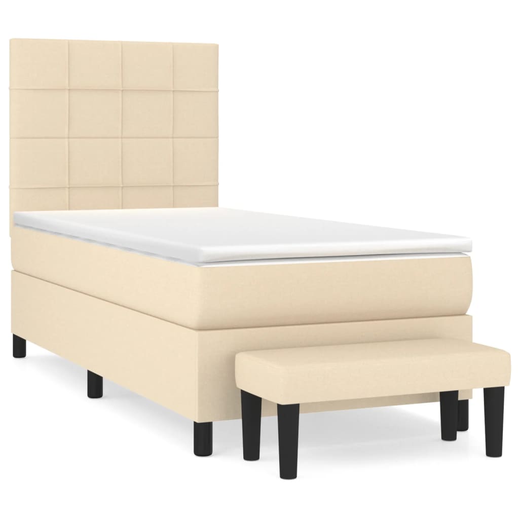 Krevet s oprugama i madracem krem 100 x 200 cm od tkanine