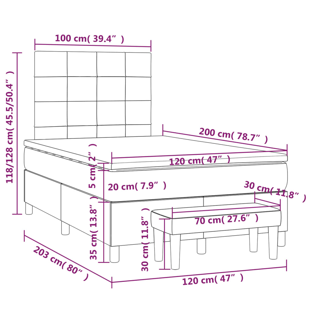 Krevet s oprugama i madracem crni 120 x 200cm od tkanine