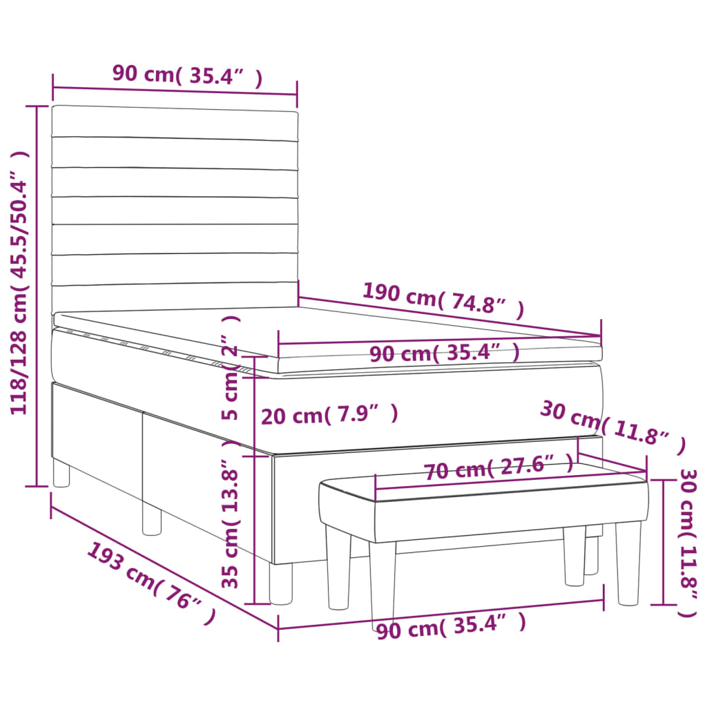 Box spring krevet s madracem svjetlosivi 90x190 cm od tkanine