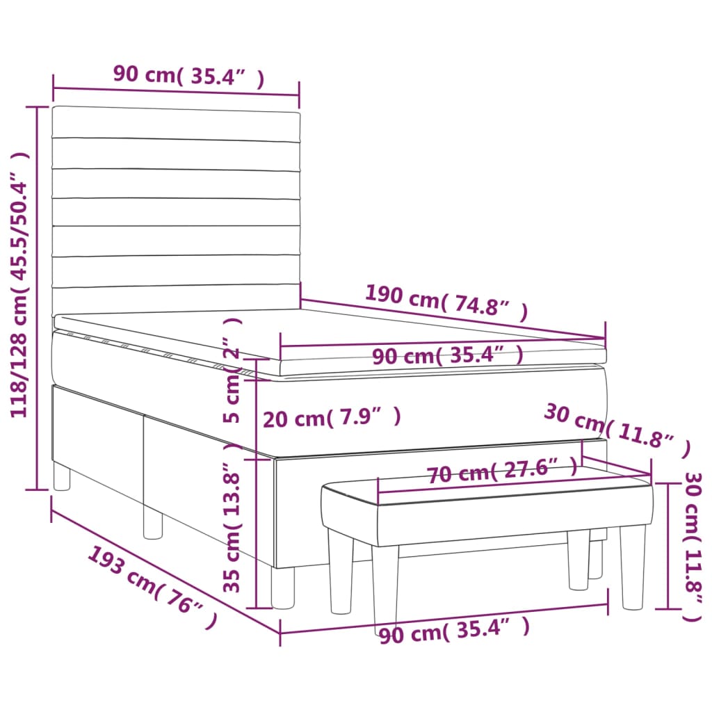 Krevet s oprugama i madracem krem 90 x 190 cm od tkanine