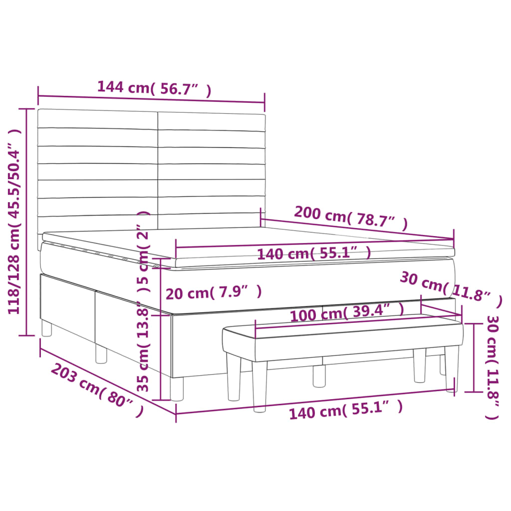 Krevet s oprugama i madracem plavi 140x200 cm od tkanine
