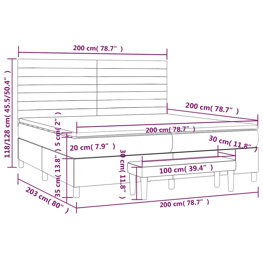 Krevet s oprugama i madracem crni 200x200 cm od tkanine