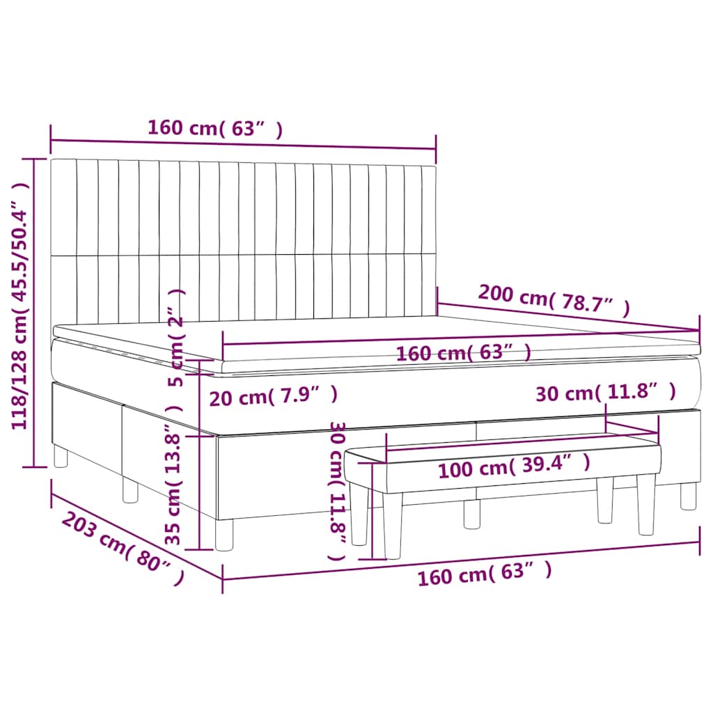 Krevet s oprugama i madracem crni 160x200 cm od tkanine
