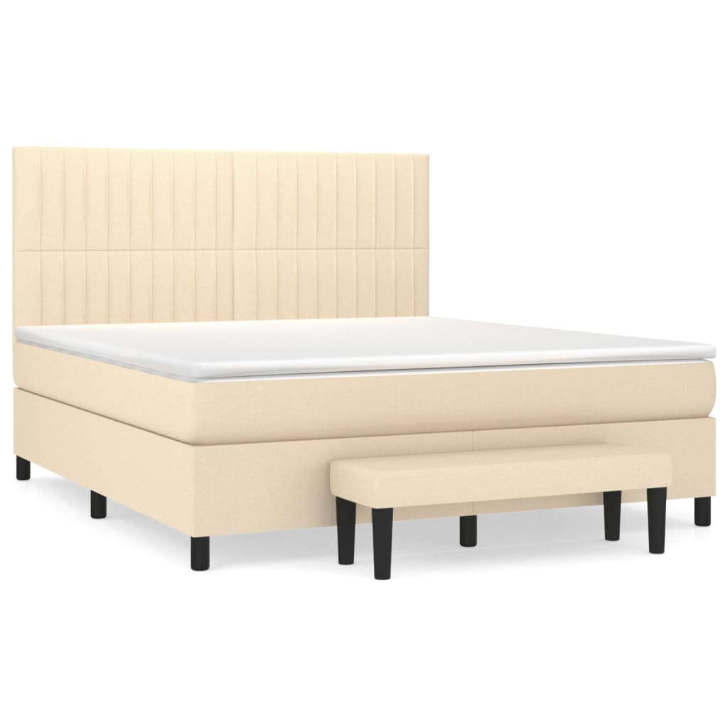 Krevet s oprugama i madracem krem 160x200 cm od tkanine