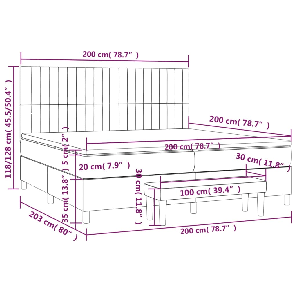 Krevet s oprugama i madracem svjetlosivi 200 x 200cm od tkanine