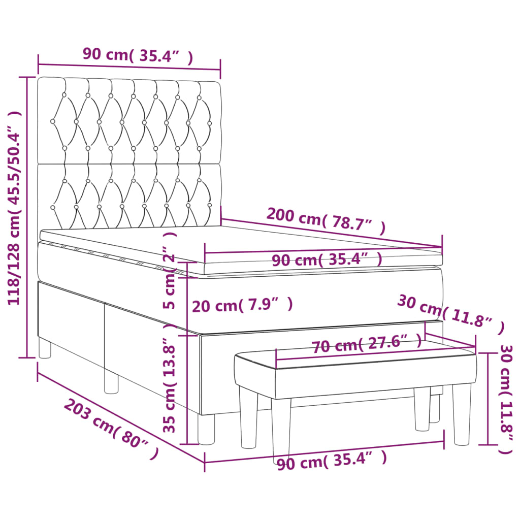 Krevet s oprugama i madracem crni 90x200 cm od tkanine