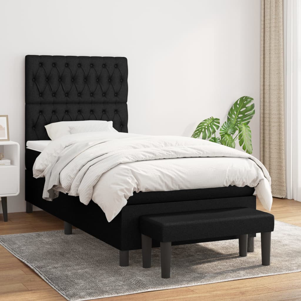 Krevet s oprugama i madracem crni 90x200 cm od tkanine
