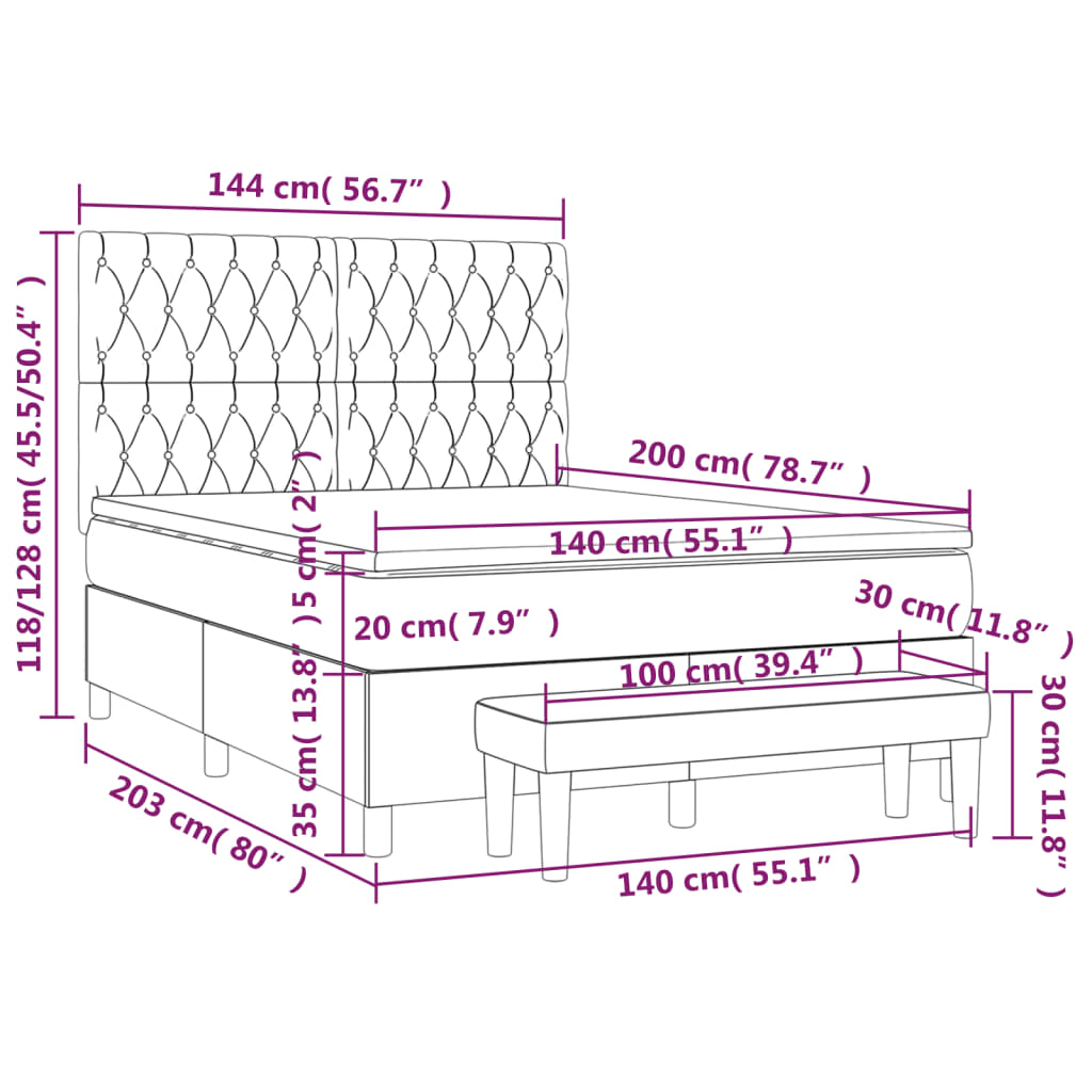 Krevet s oprugama i madracem plavi 140x200 cm od tkanine