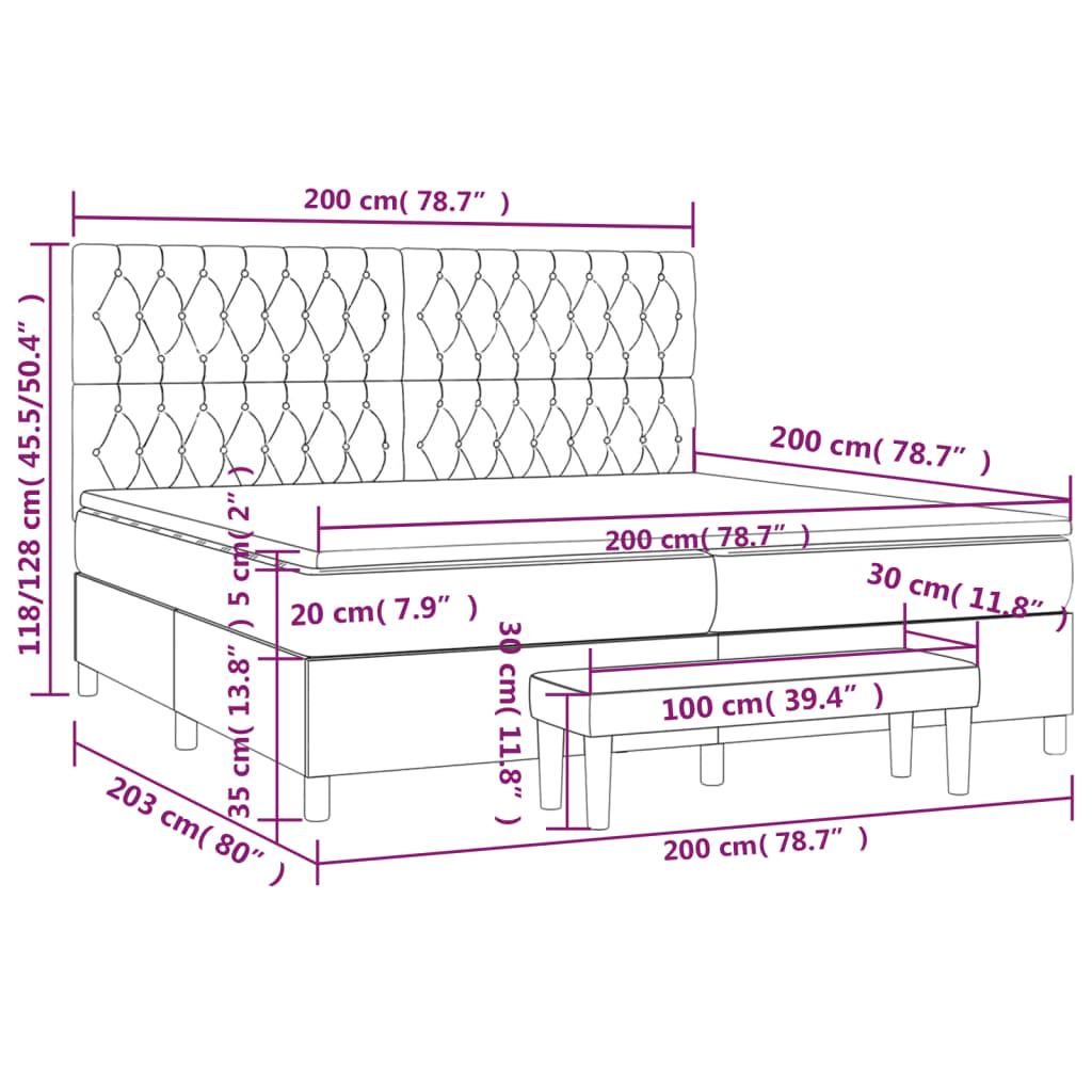 Krevet s oprugama i madracem svjetlosivi 200 x 200cm od tkanine