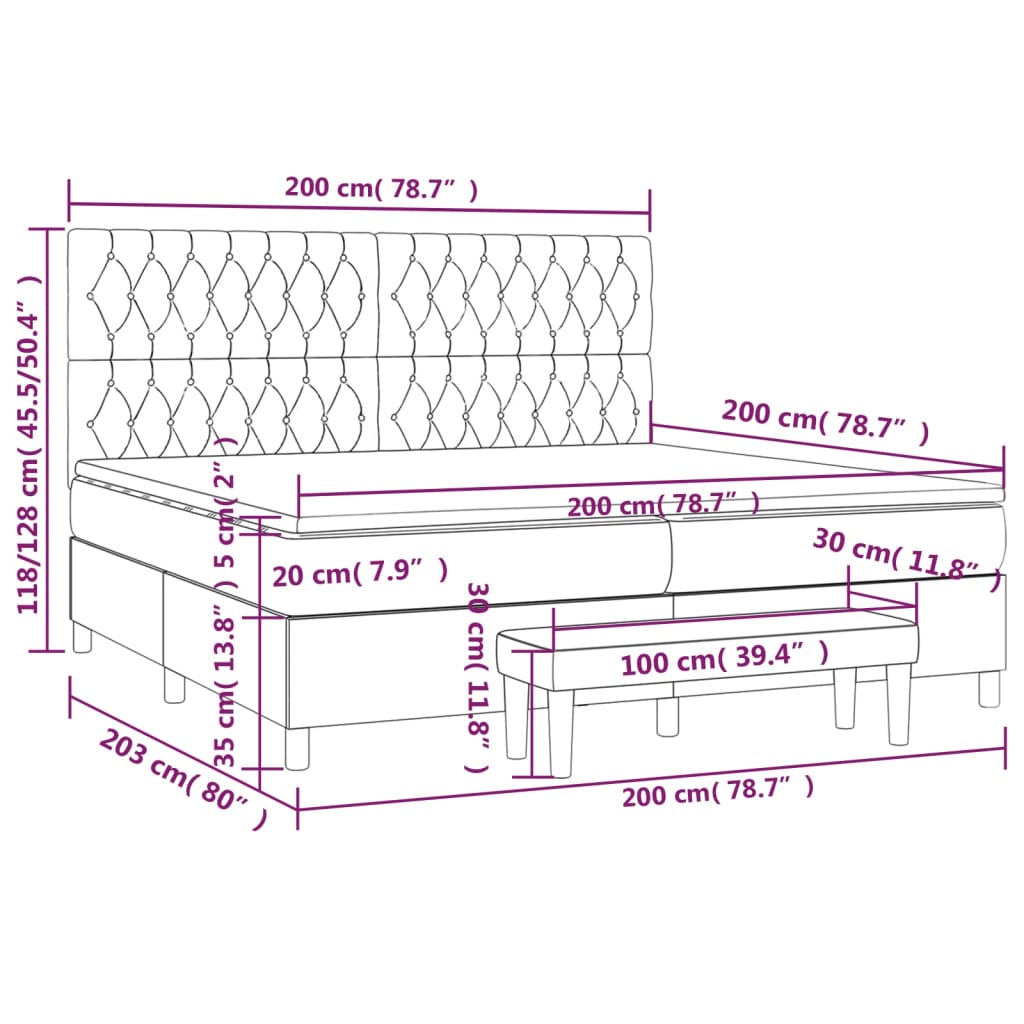 Krevet s oprugama i madracem plavi 200 x 200 cm od tkanine