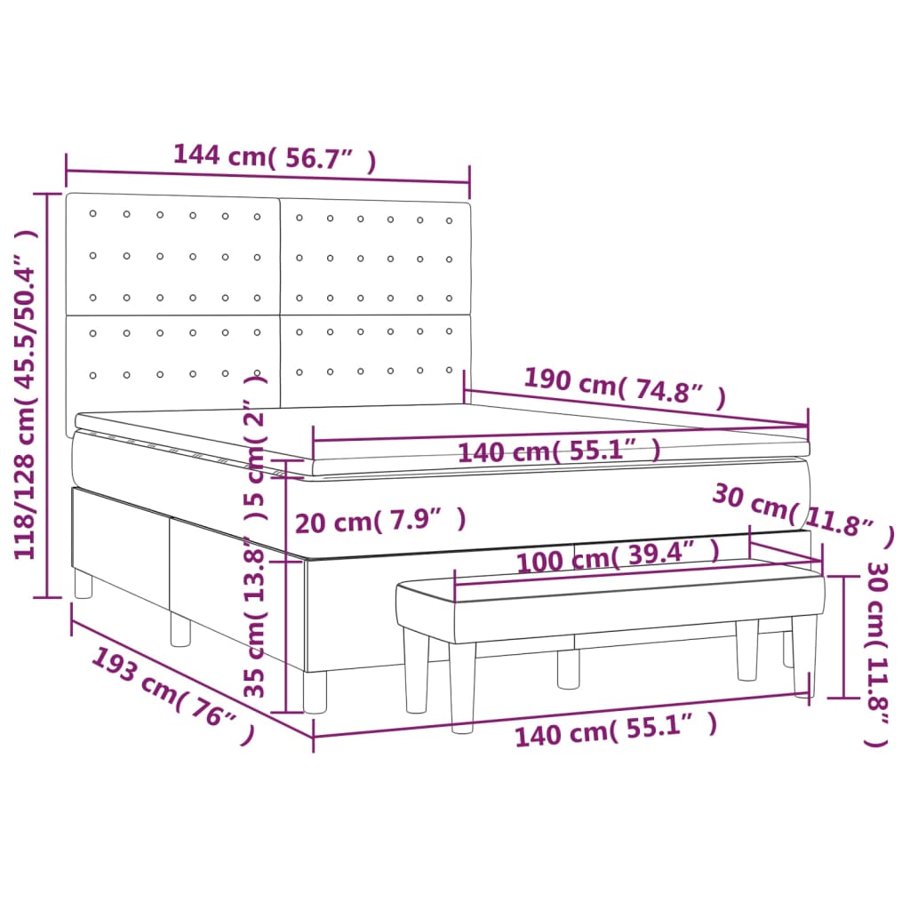 Krevet s oprugama i madracem plavi 140 x 190 cm od tkanine