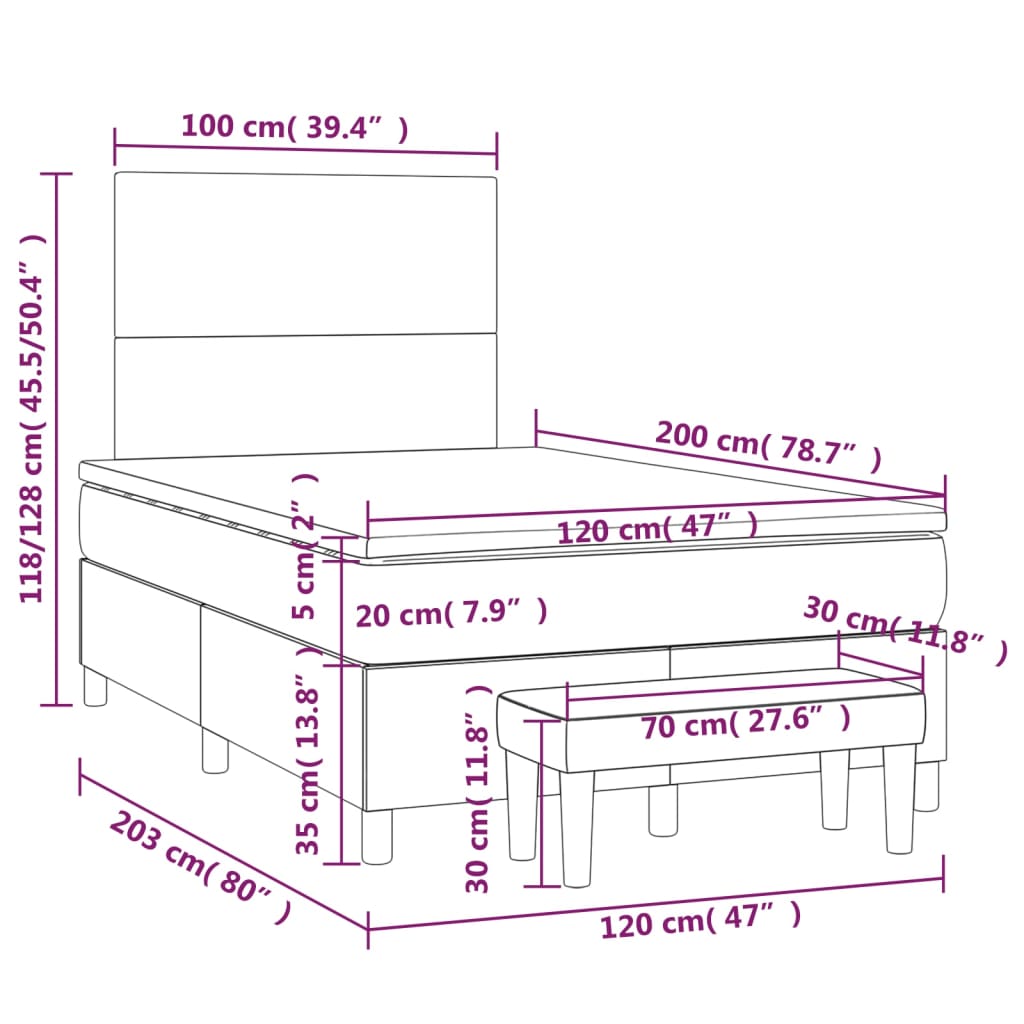 Krevet s oprugama i madracem krem 120 x 200 cm od tkanine