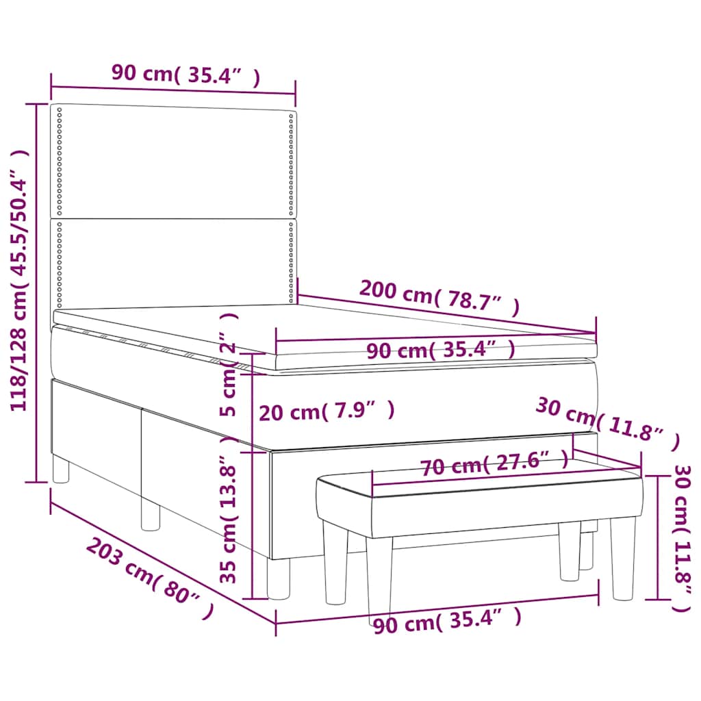 Krevet s oprugama i madracem crni 90x200 cm od tkanine