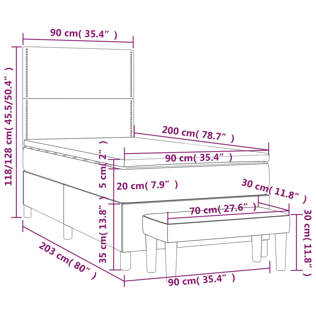 Krevet s oprugama i madracem krem 90 x 200 cm od tkanine